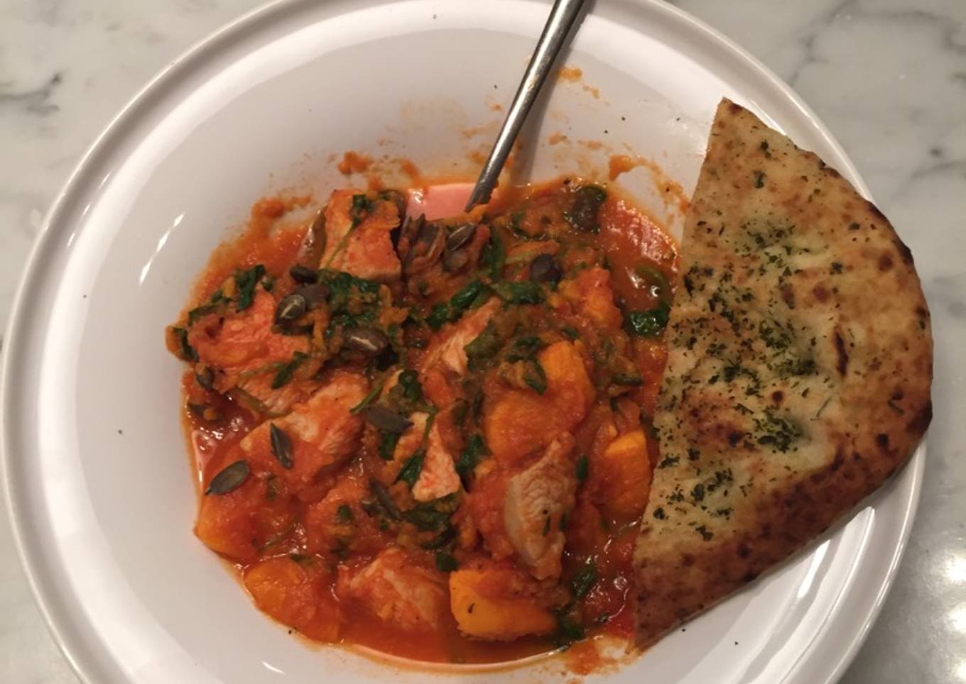 Spiced chicken, spinach and sweet potato stew