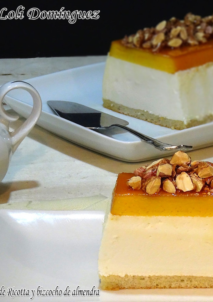 Una foto de Tocinillo del cielo con mousse de Ricotta y bizcocho de almendra