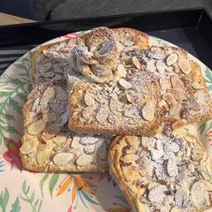 Almond croissant toast A picture of Almond croissant toast.