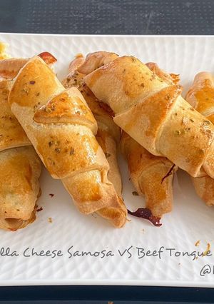 A picture of Mozzarella Cheese Samosa VS Beef Tongue Samosa😊.