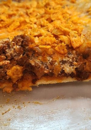 A picture of Taco crescent roll casserole.