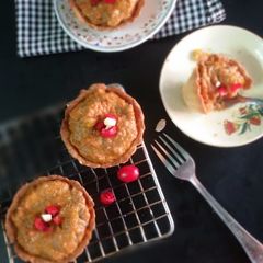 Carrot halwa tart with American chocolate pudding A picture of Carrot halwa tart with American chocolate pudding.