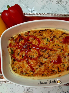 عکسی از دستور پیتزا میکس (مرغ و گوشت)🍕