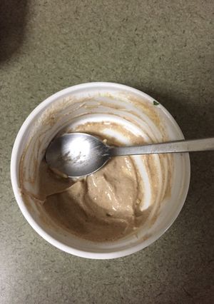 A picture of Tahini and soy sauce mix.