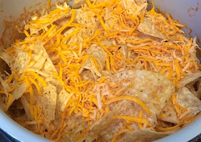 Upside down chicken nachos