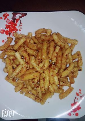 Hình của món Nui chiên bơ tỏi.