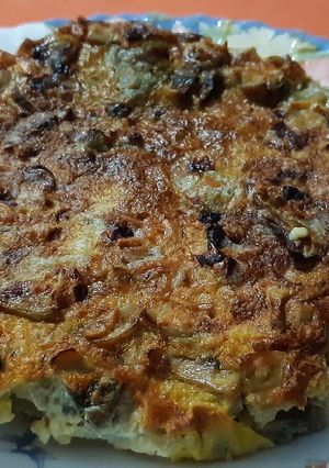 Una foto de Pastel de champiñones y alcachofas en airfryer