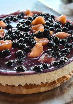 Áfonyás-sárgadinnyés túrótorta recept fotója