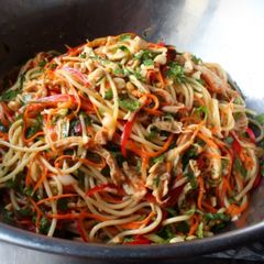 A picture of Asian chicken noodle salad.