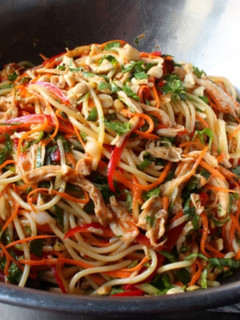 A picture of Asian chicken noodle salad.