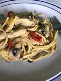 Spaghetti and chicken strips