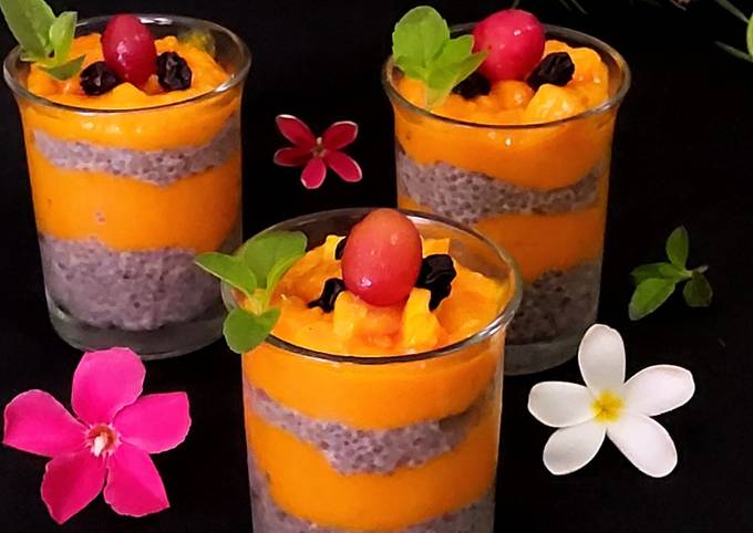 मैंगो चिया सीड्स पुडिंग (Mango Chia seeds pudding recipe in hindi) रेसिपी बनाने की विधि in Hindi by Geeta Panchbhai - Cookpad