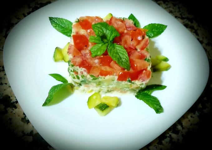 Zucchini and tomato salad a macedonian rice, tuna