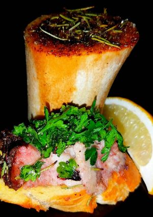 A picture of Mike's Beef Bone Marrow Appetizer.