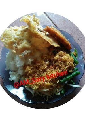 Foto resep Nasi Jagung Urap dan peyek teri khas desa