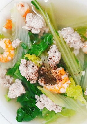 Hình của món Cải bẹ dún nấu tôm thịt.