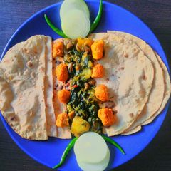 A picture of Palong shak ghonto or Spinach mixed vegetable Curry.