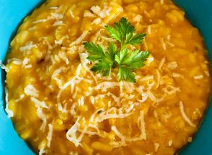 Una foto de Risotto de zapallo Cabutia