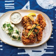 Chicken Karaage with Japanese Potato Salad and Green Beans A picture of Chicken Karaage with Japanese Potato Salad and Green Beans.