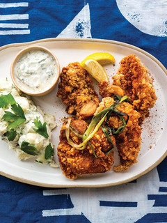 A picture of Chicken Karaage with Japanese Potato Salad and Green Beans.