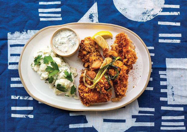 Simple Way to Prepare Any-night-of-the-week Chicken Karaage with Japanese Potato Salad and Green Beans