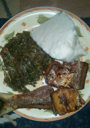 A picture of UGALI, MCHICHA, and MARINATED FISH.