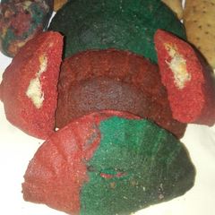 A picture of Coconut cookies with coconut filling using meat pie cutter.