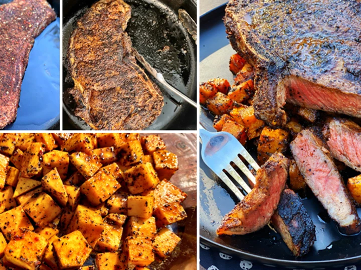 Easy Way Make Recipe Coffee and Spice Rubbed Wagyu Strip Steak Over Butternut Squash that is Perfect, So Delicious}