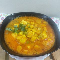 Paneer green peas with baby corn A picture of Paneer green peas with baby corn.