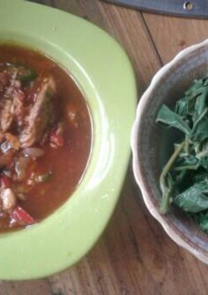 Foto resep Daun singkong rebus sambel sarden