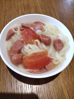 A picture of Udon with Sausage.