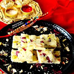 A picture of Kutchi Shahi GulabPak - Dryfruits Rose Burfi - Kutchh - Gujarat Special Sweet - Rakshabandhan Mithai.
