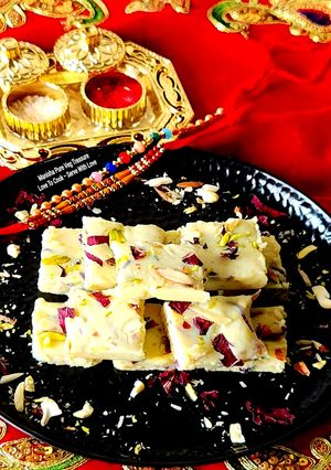 A picture of Kutchi Shahi GulabPak - Dryfruits Rose Burfi - Kutchh - Gujarat Special Sweet - Rakshabandhan Mithai.