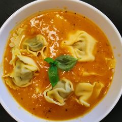 Pumpkin Soup w/spinach ricotta tortellini A picture of Pumpkin Soup w/spinach ricotta tortellini.