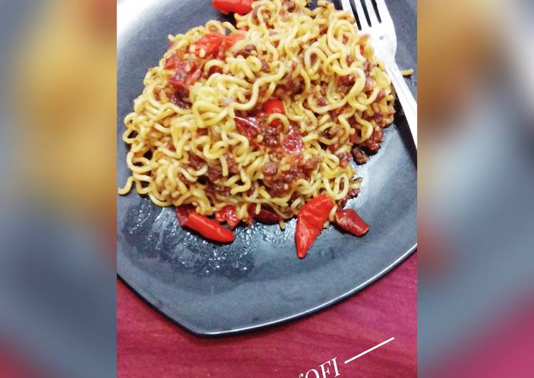 Resep Indomie goreng spicy kornet, Enak