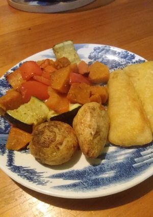 A picture of Fish with Roasted Veggies.