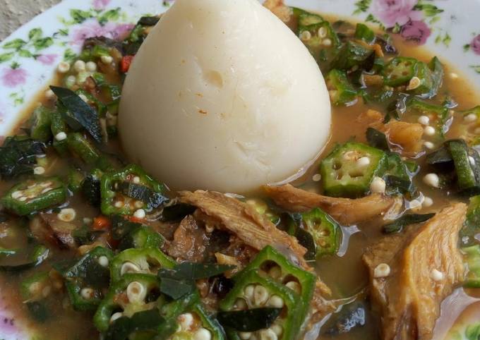 Okro pepper soup with agidi