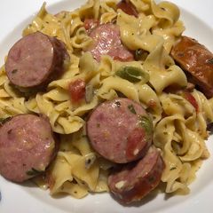 A picture of One Pot Smoked Sausage and Noodles.