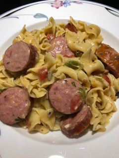 A picture of One Pot Smoked Sausage and Noodles.