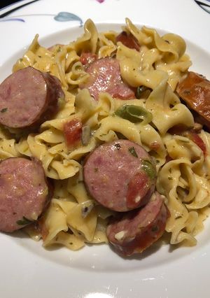 A picture of One Pot Smoked Sausage and Noodles.