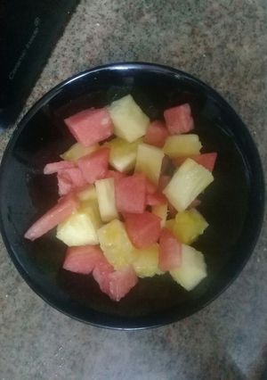 A picture of Water melon and pineapples#authormarathon.