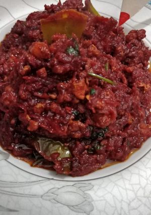 A picture of (Beetroot) Chuqandar qeema .