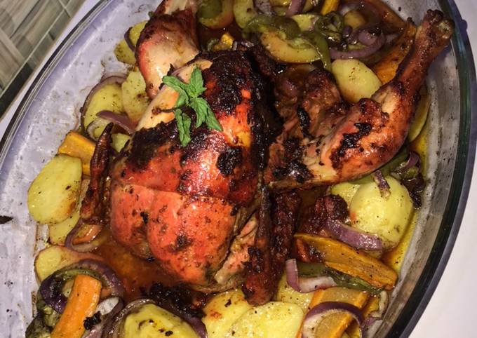 Grilled chicken with potatoes and carrots