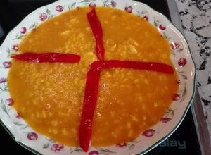 Foto principal de Arroz caldoso con rosada y gambas. Thermomix