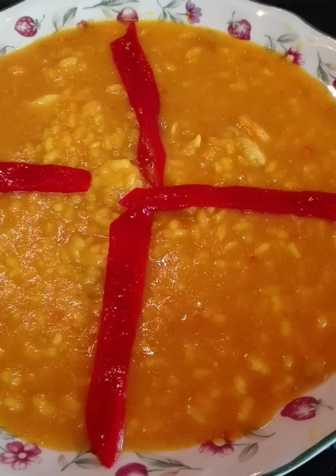 Una foto de Arroz caldoso con rosada y gambas. Thermomix
