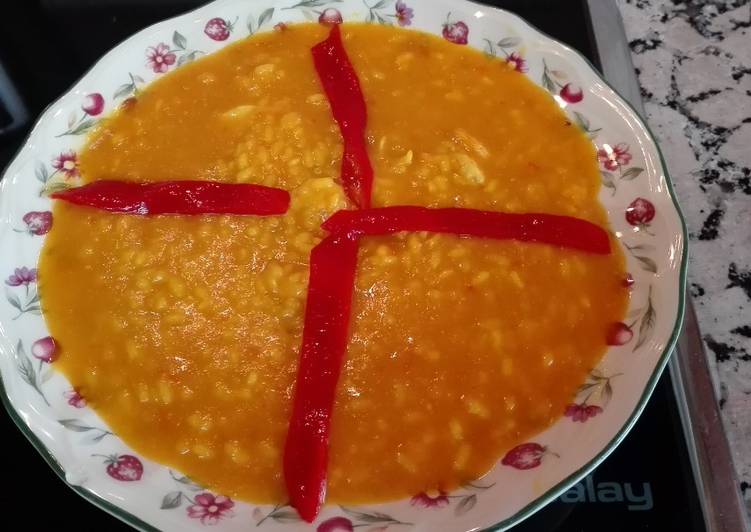 Arroz caldoso con rosada y gambas. Thermomix