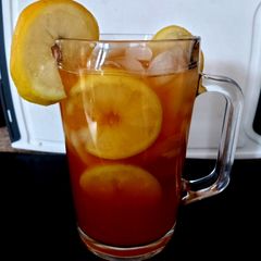 A picture of My Iced tea lovely when chilled in the fridge overnight. 🍋☕🧊🥰.