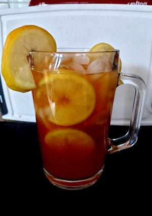 A picture of My Iced tea lovely when chilled in the fridge overnight. 🍋☕🧊🥰.