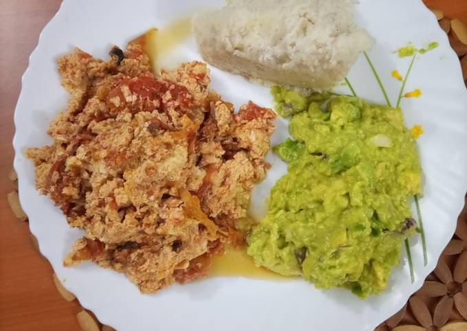 Ugali and Fried Eggs served with Guacamole