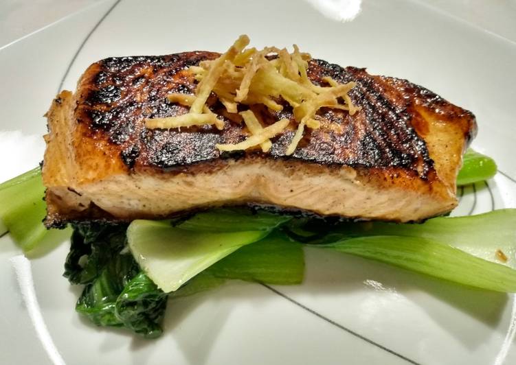 Recipe of Ultimate Blackened Asian salmon with crispy ginger sticks